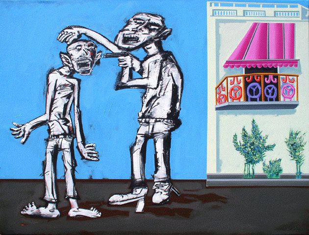 Toni Milaqi    Relationships, in Times of Economic Crisis  (acrylic on canvas, 120x90 cm, 2011)