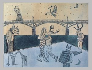 Η ημέρα του ερωτευμένων-La Saint-Valentin Eau-forte, Monotype, couleur-2016 Christophoros Katsadiotis 32,5 X 25 cm.