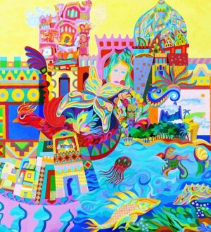 Acrylics on plywood, 100 x 150 cm